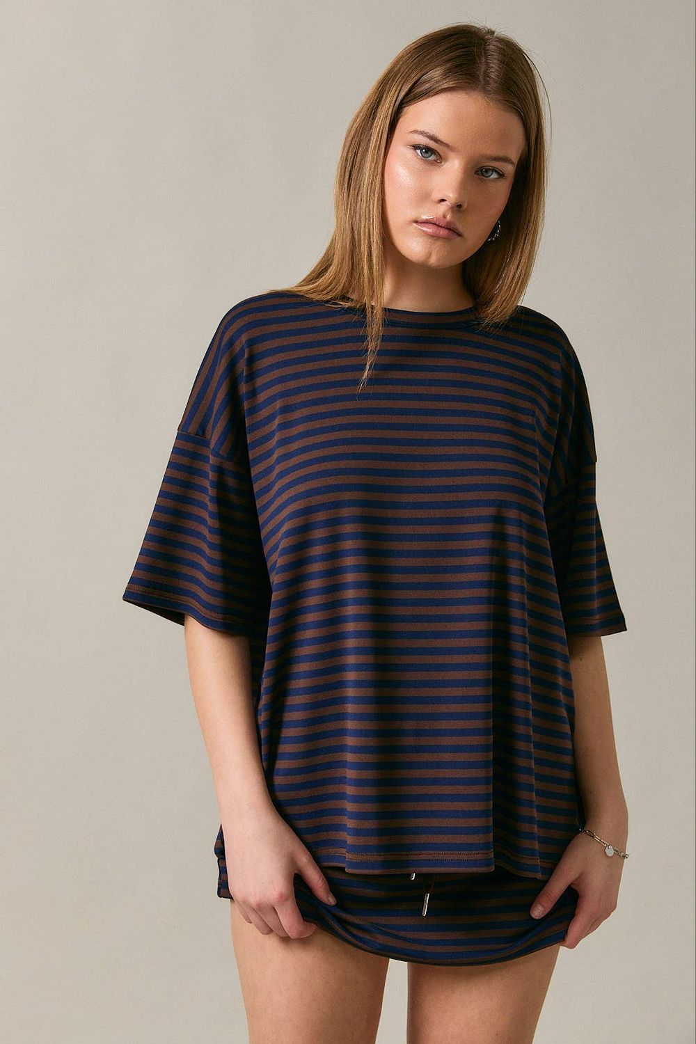 Round Neck Oversized Stripe T-Shirt