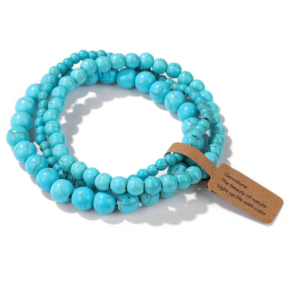 3Pcs Simple Stretch Beaded Bracelet Set, Color: Turquoise