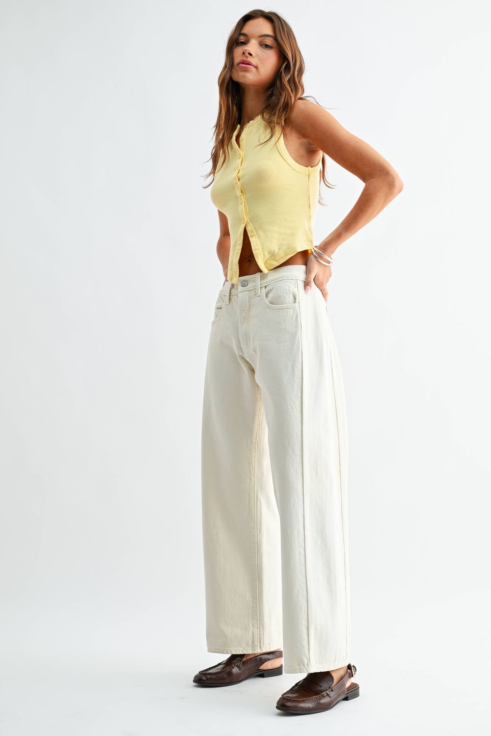 Twisted High Rise Stretch Barrel Jean - Ecru