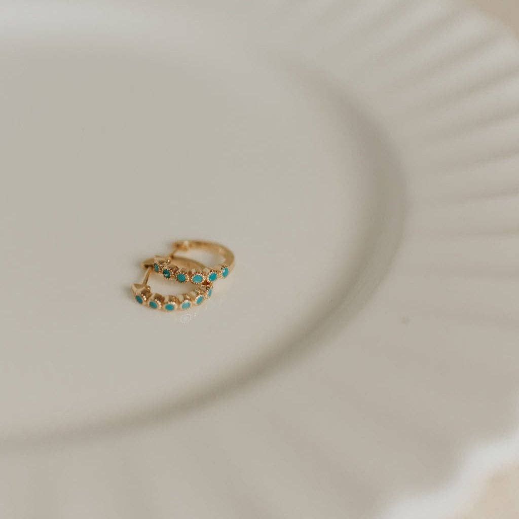 Gaby Turquoise Hoops, Color: Gold