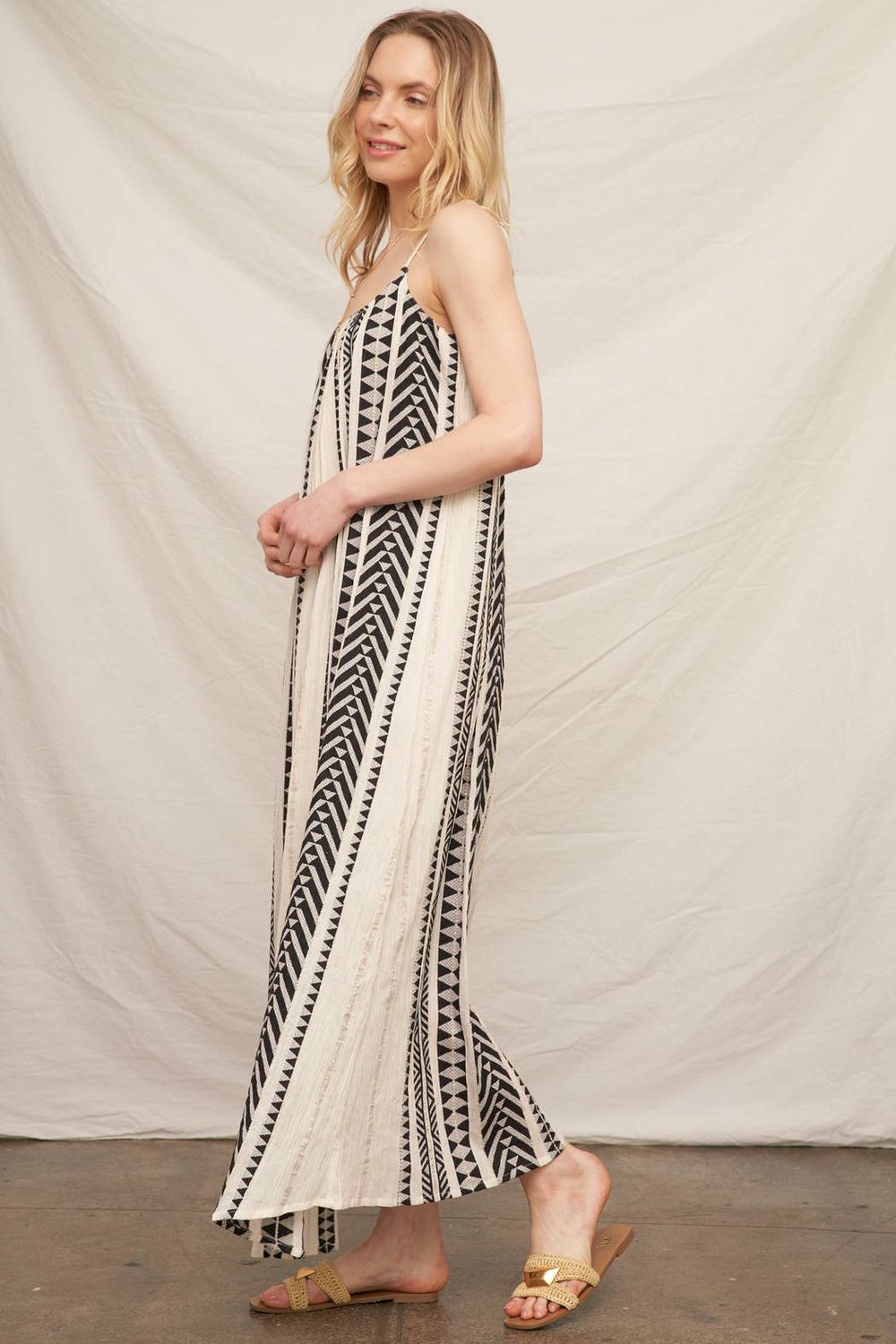 Embroidered Striped Cami Maxi Dress, Size: S