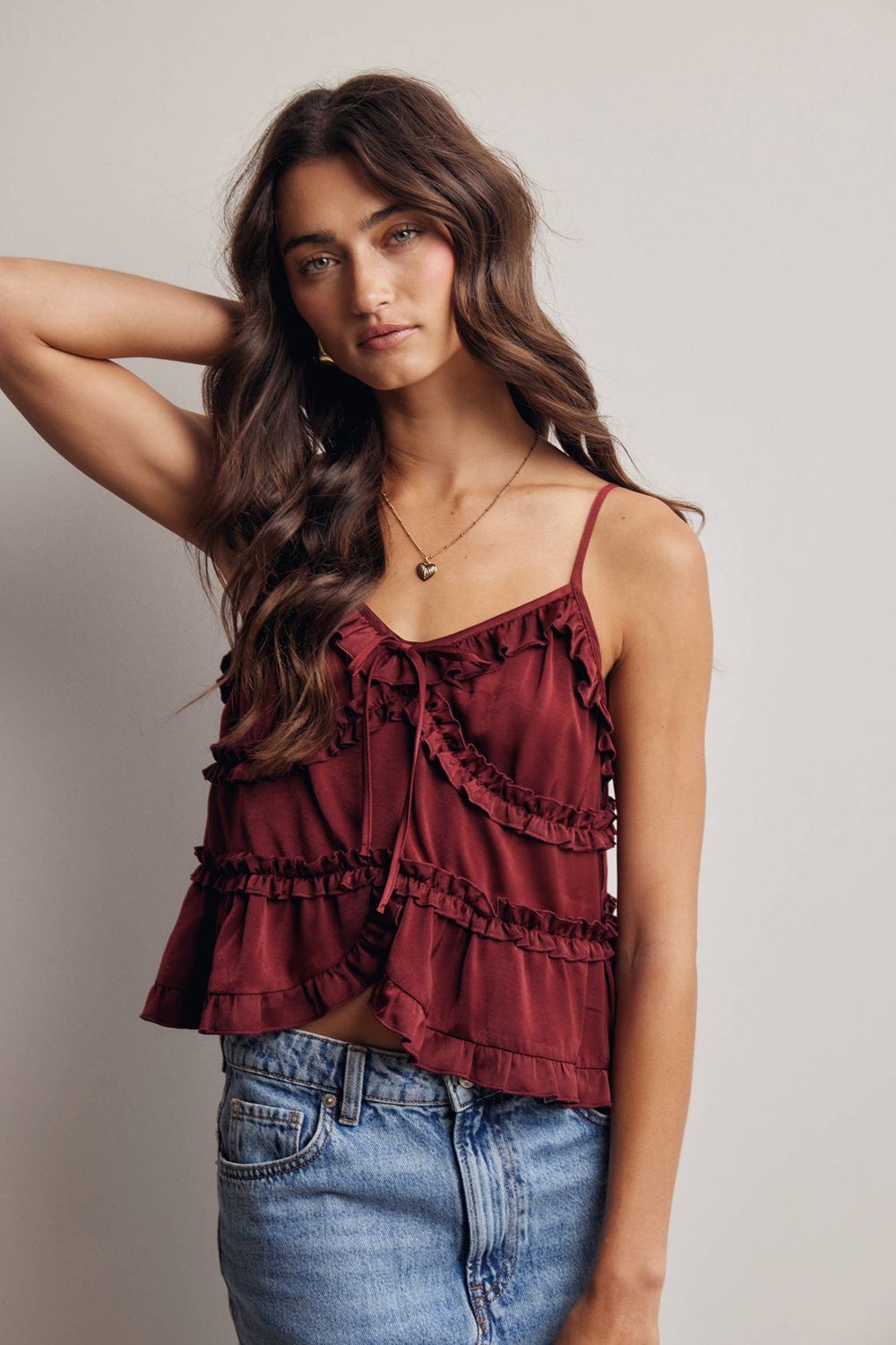 Ruffle Trim Cami Top, Size: XL