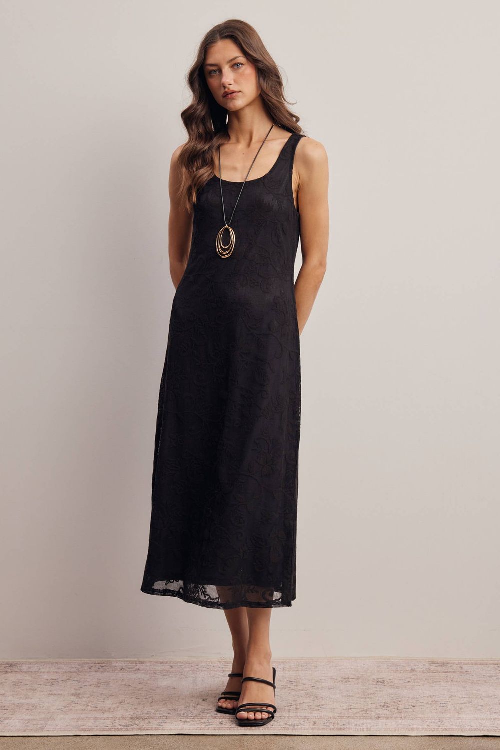 Floral Lace Midi Slip Dress, Size: L