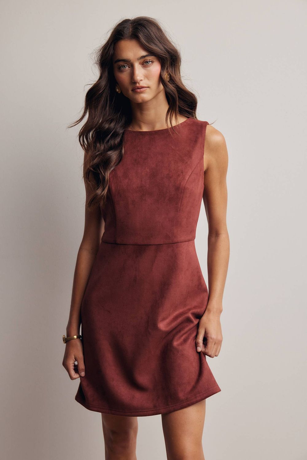 Stretch Suede Sleeveless Mini, Size: M