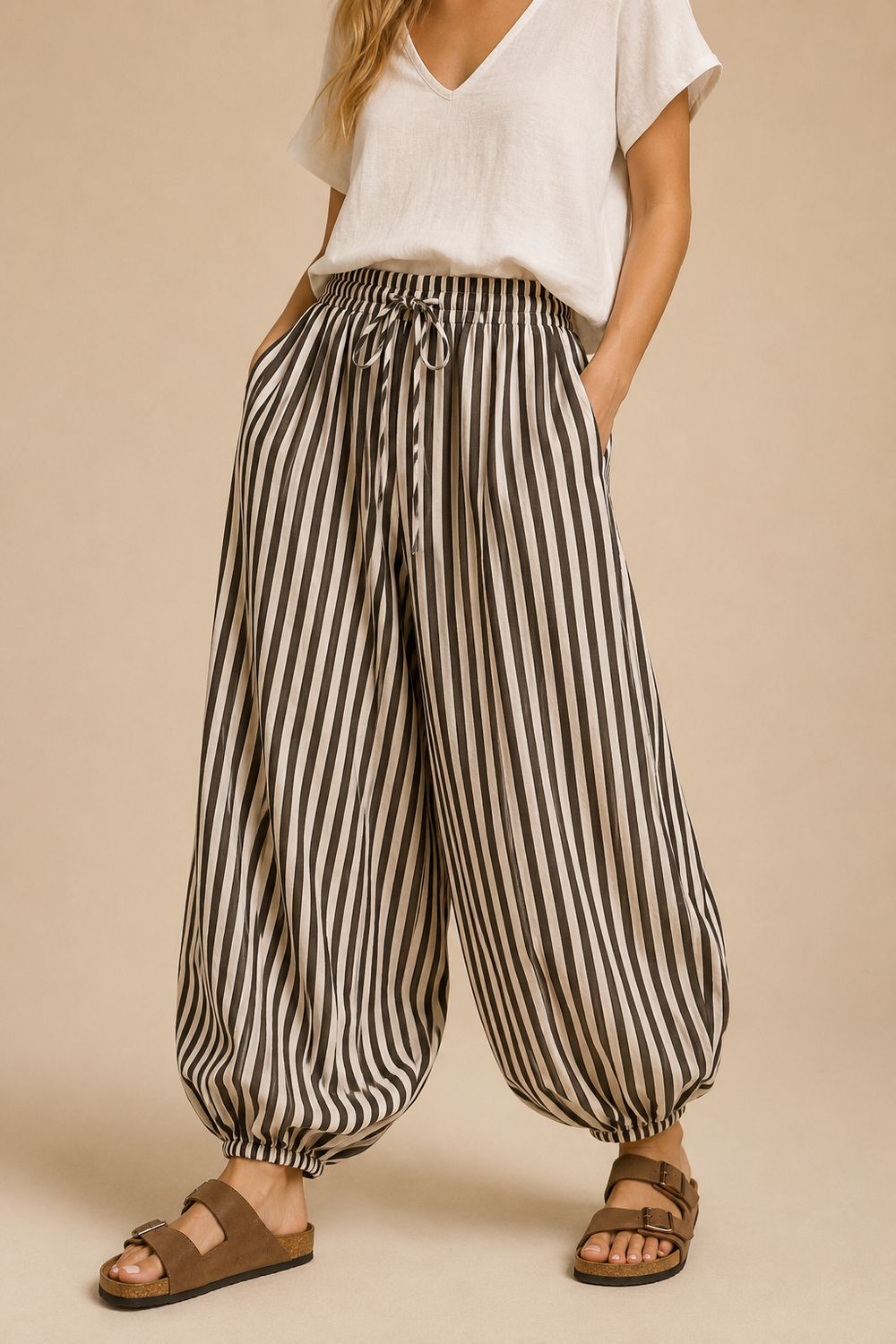 The Free-Spirited Stripe Balloon Pants, Size: S