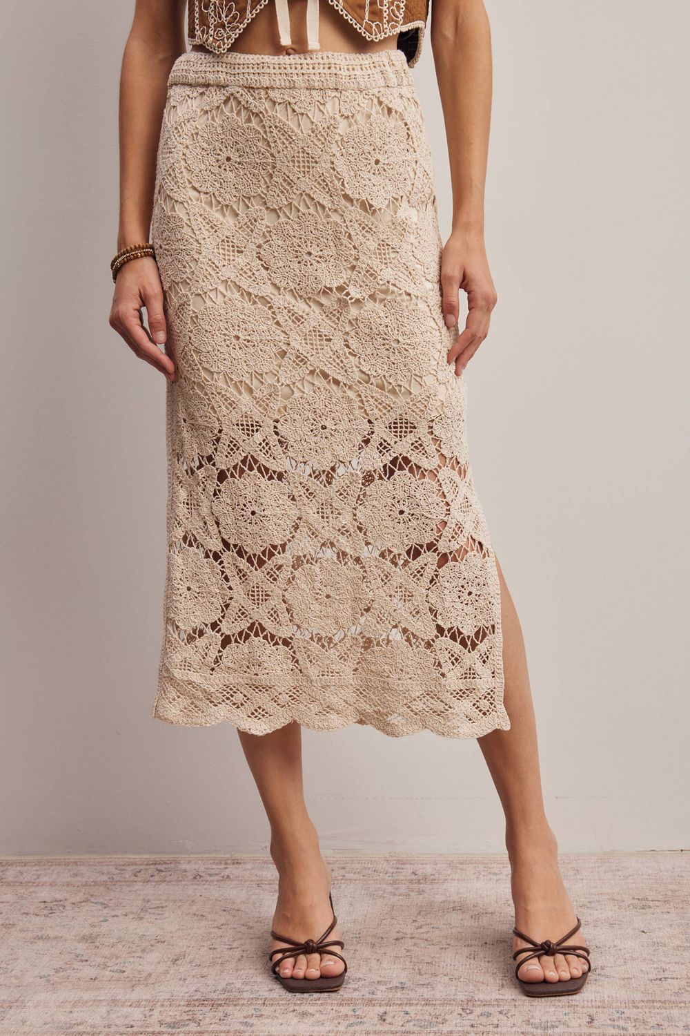 Crochet Lace Midi Skirt, Size: S
