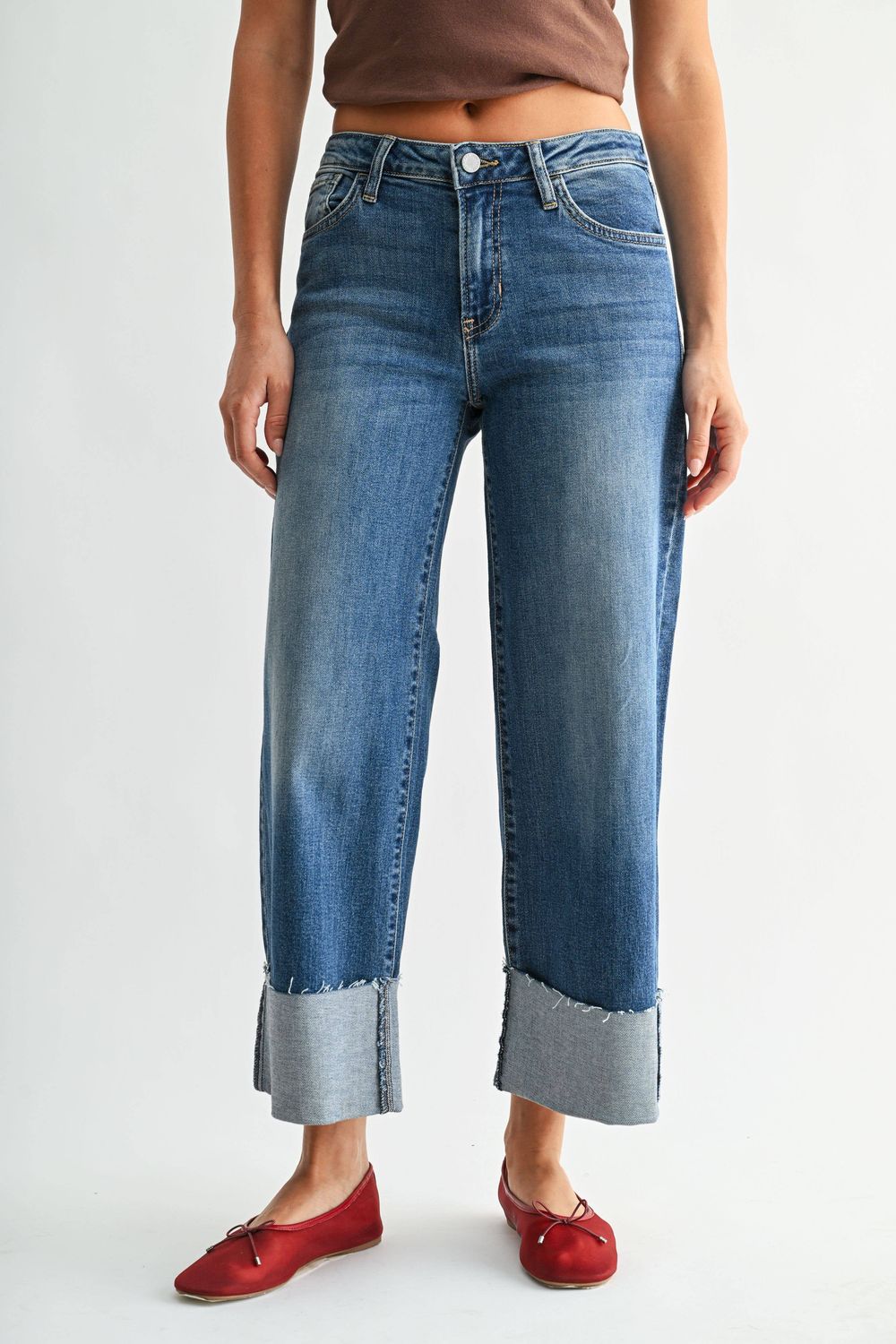 Scissor Cut Cuffed Wide Leg, Size: 25
