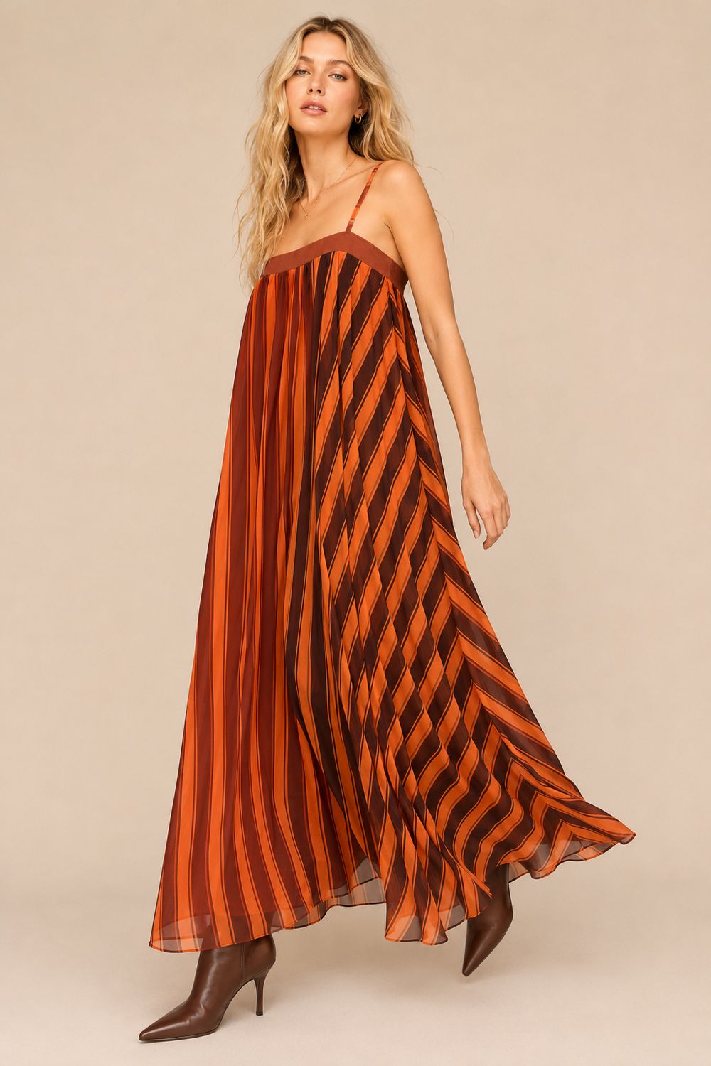 Color Block Sunset Strips Maxi Dress, Size: L