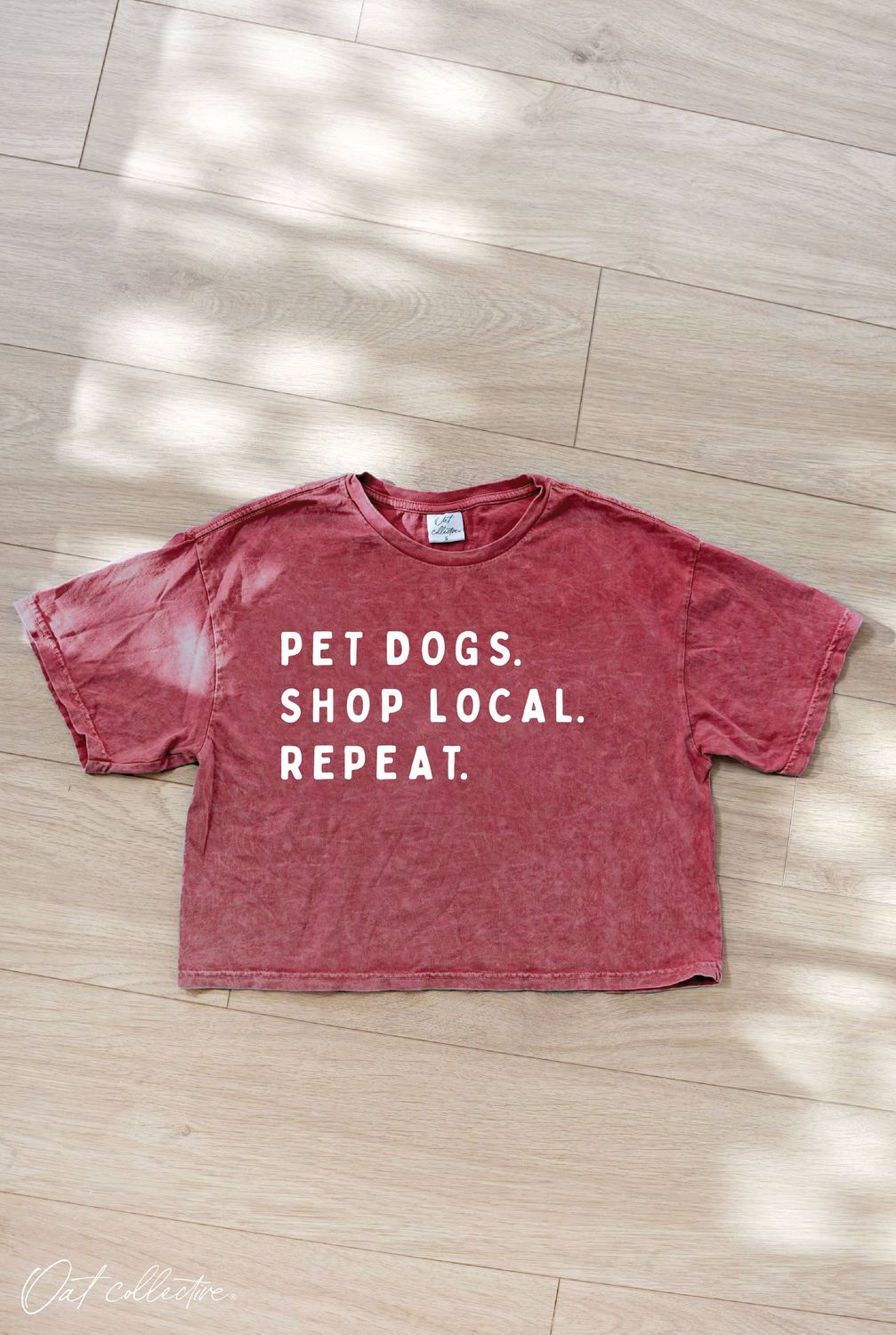 Pet Dogs Shop Local Repeat  Cropped Mineral Graphic Top, Size: S
