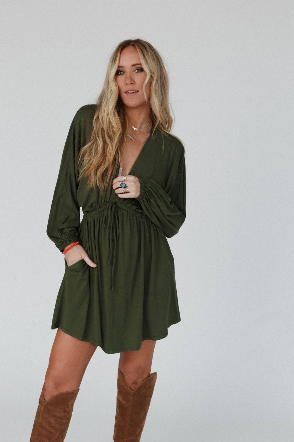 Sweet Vacay Dress -  Olive, Size: M