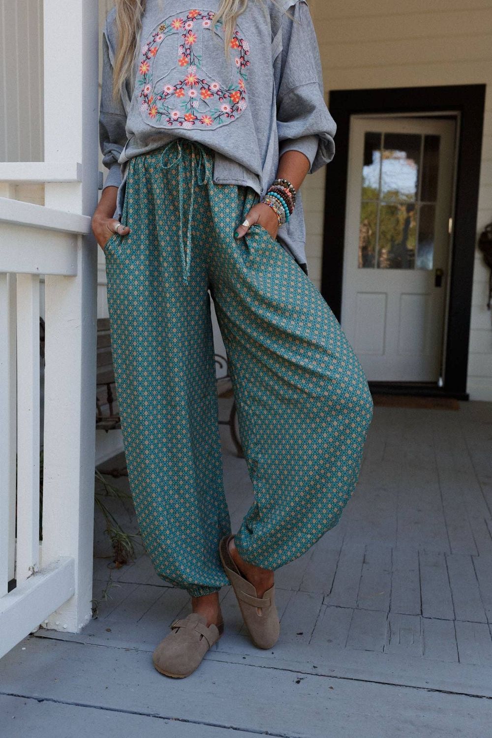 Mystic Mirage Printed Joggers - Teal, Size: S