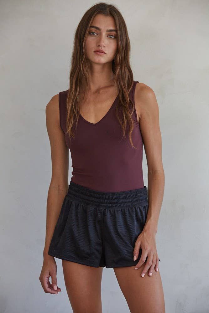 Seamless Reverse U-V Neck Tank, Color: Cassis, Size: ML