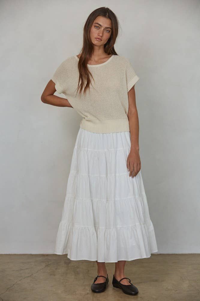 Knit Short Sleeve Pullover Top, Size: L