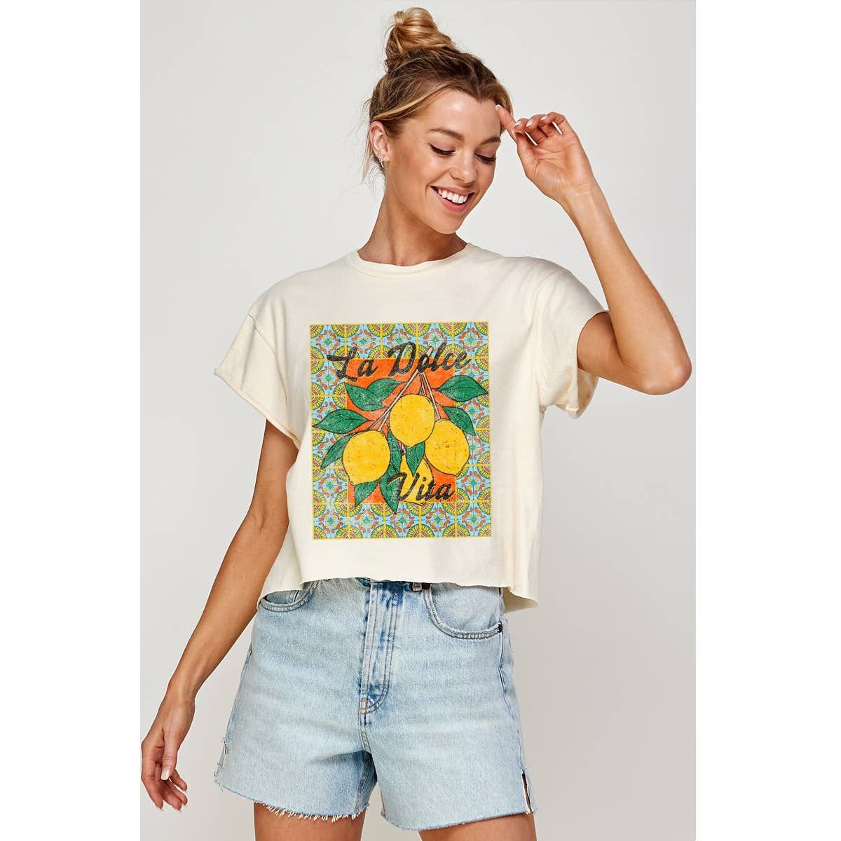 La Dolce Vita Vintage Graphic Crop, Size: L