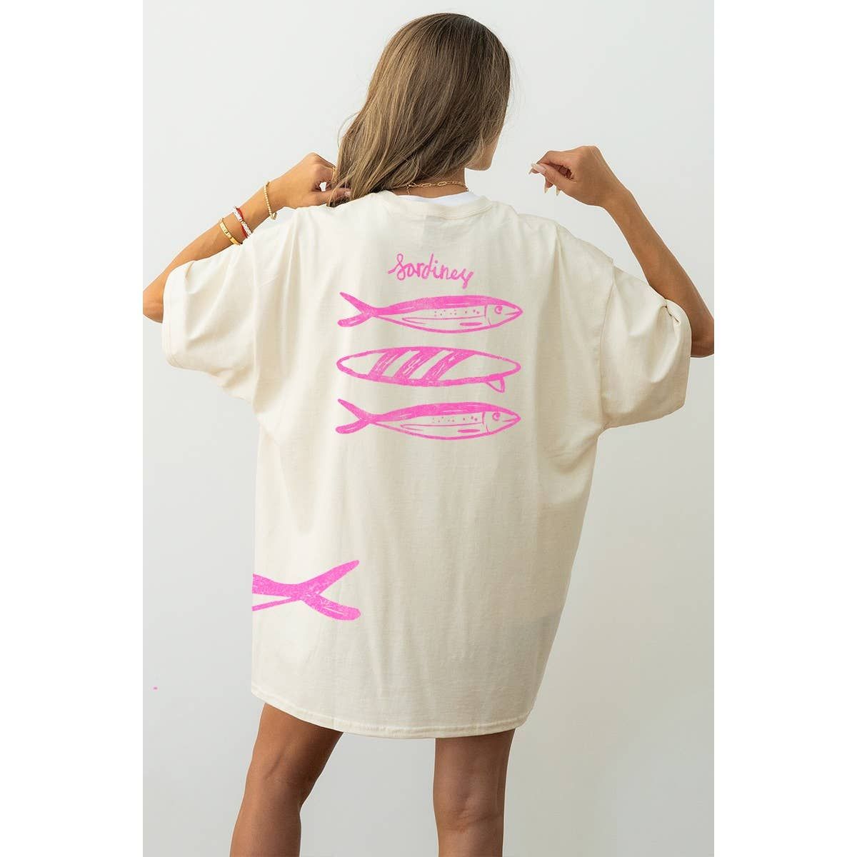 Sardines Oversized Graphic Tee, Size: S