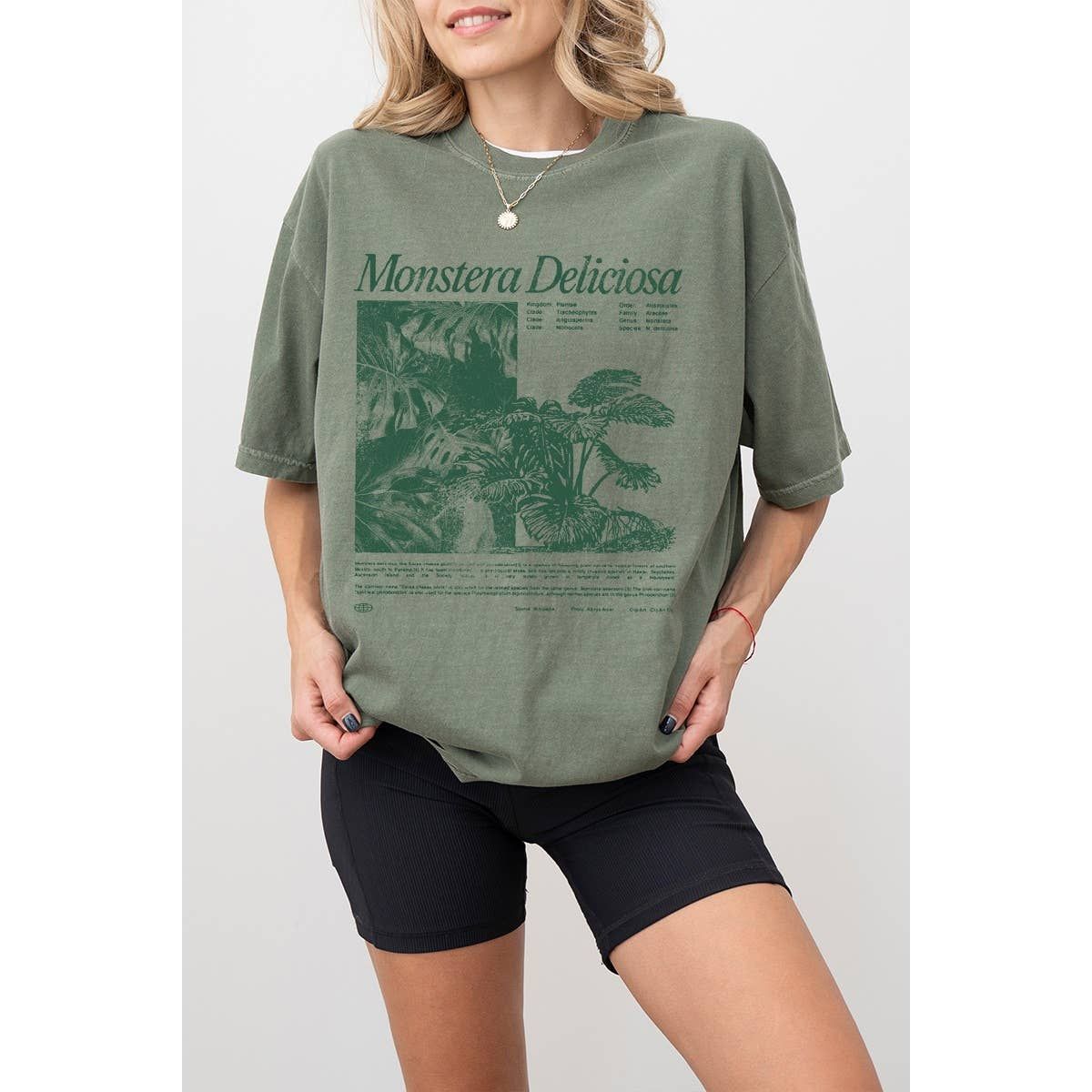 Monstera Deliciosa Vintage Graphic Oversized Tee, Size: S