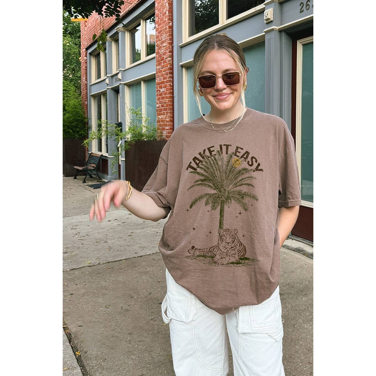 Take It Easy Graphic Oversized Tee, Size: S