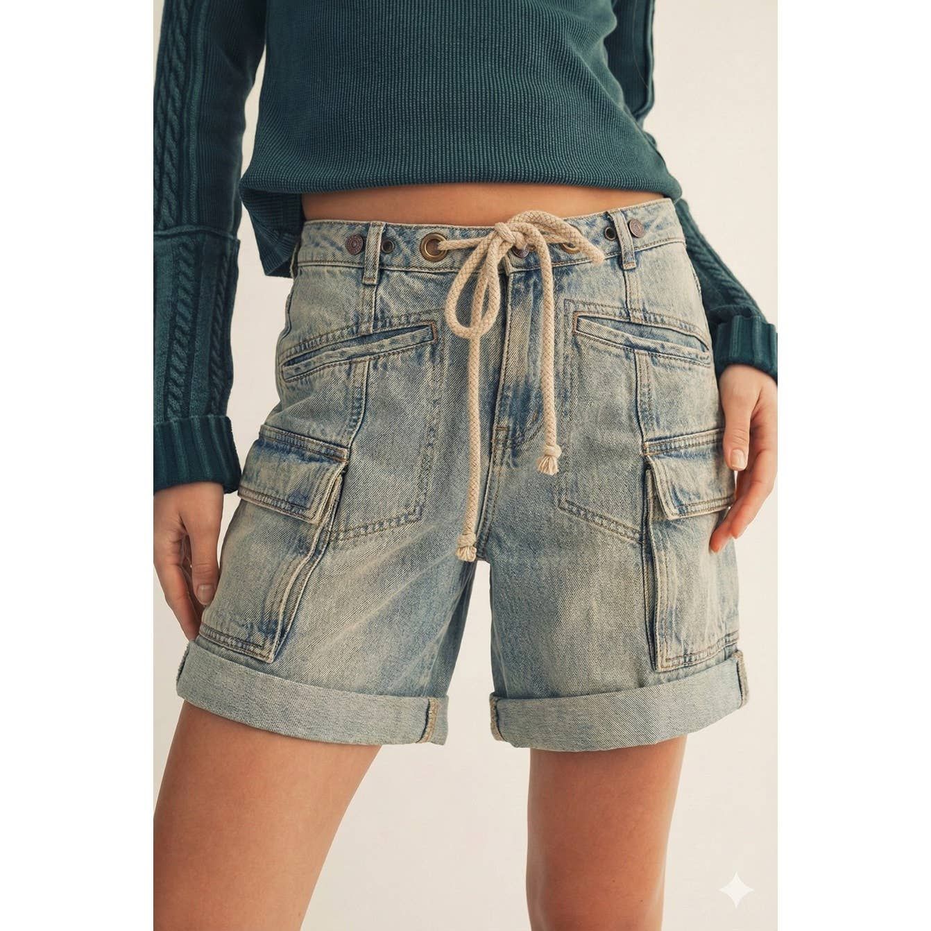 Vintage Washed Cotton Cargo Shorts, Size: S