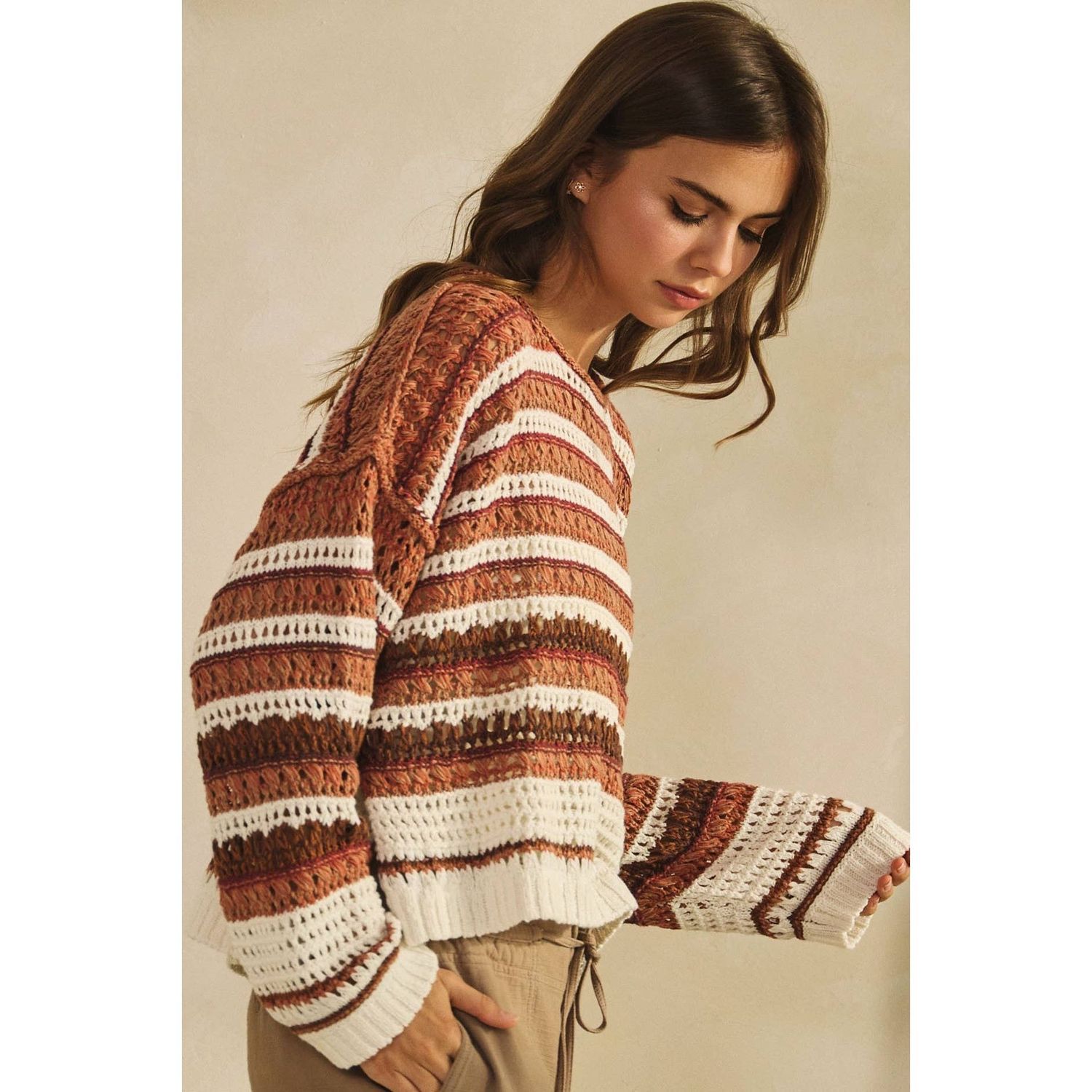 Luxe Crochet Stripe Sweater, Size: S