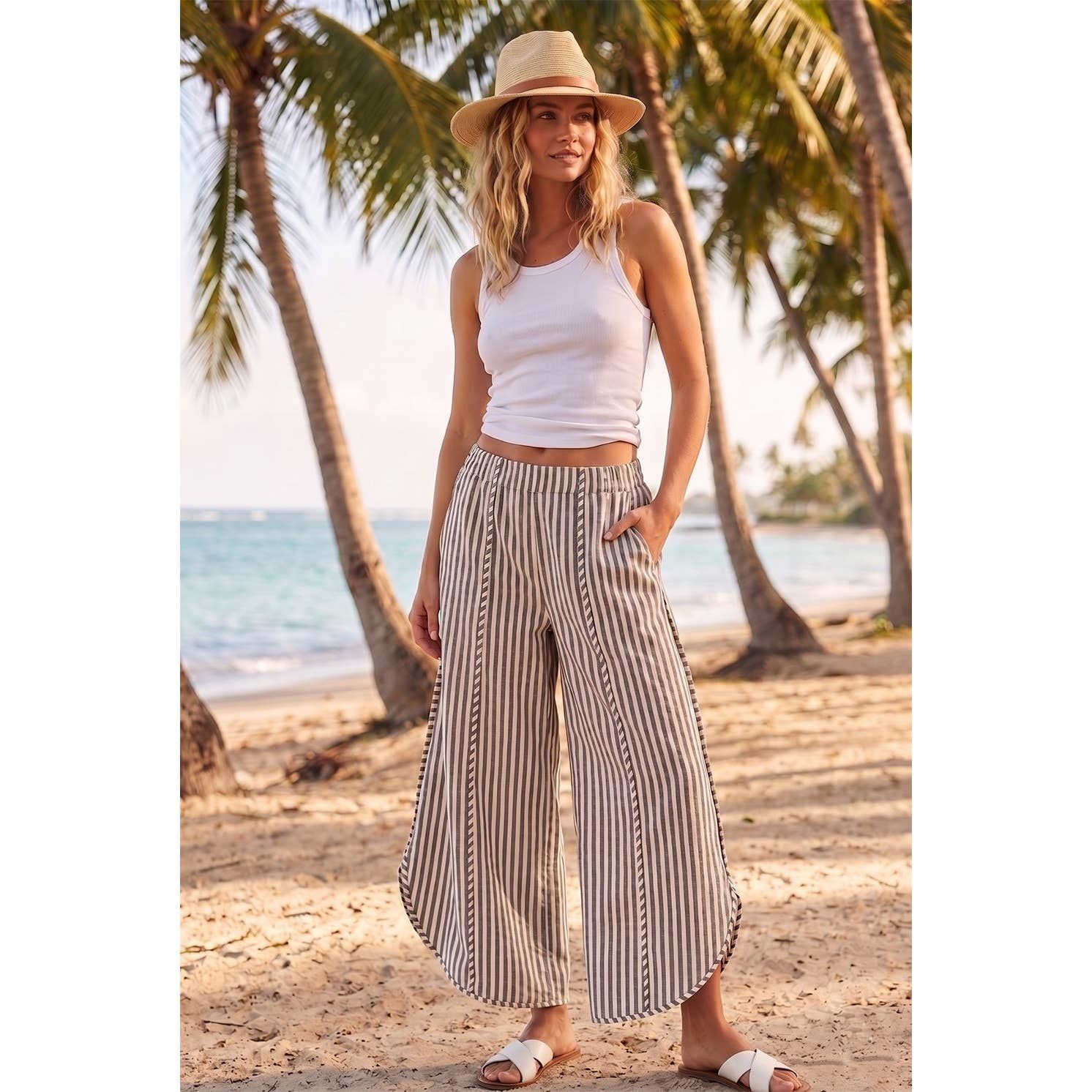 Coastal Stripe Tulip Relaxed Fit Pants, Size: S