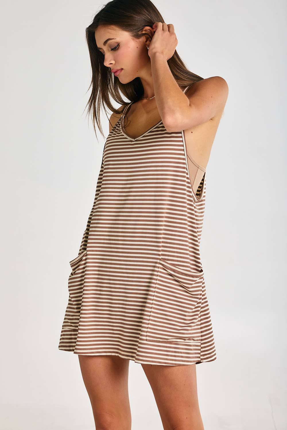Striped Active Romper Dress With Built In Romper, Size: S