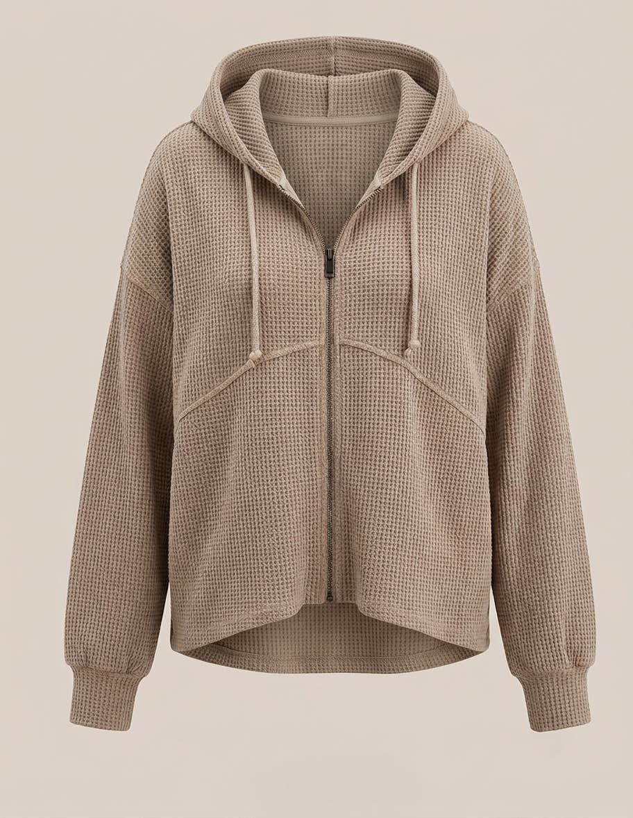 Oversized Waffle Zip-Up, Size: S