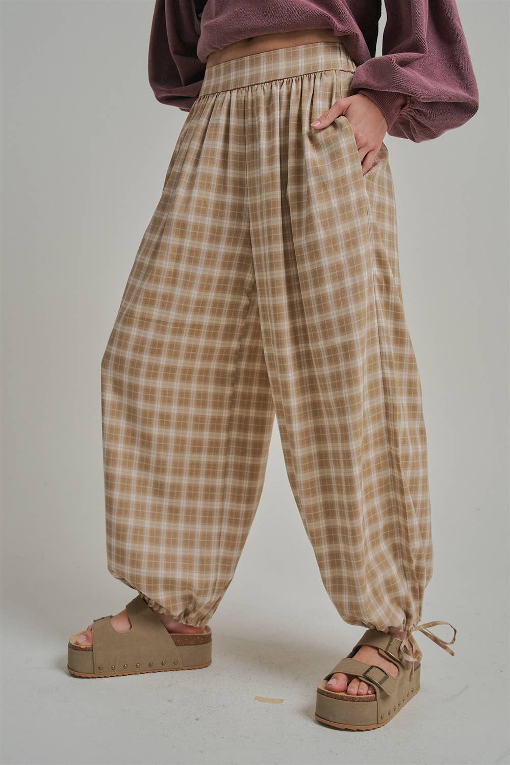 Plaid Checkered Balloon Pants, Size: S