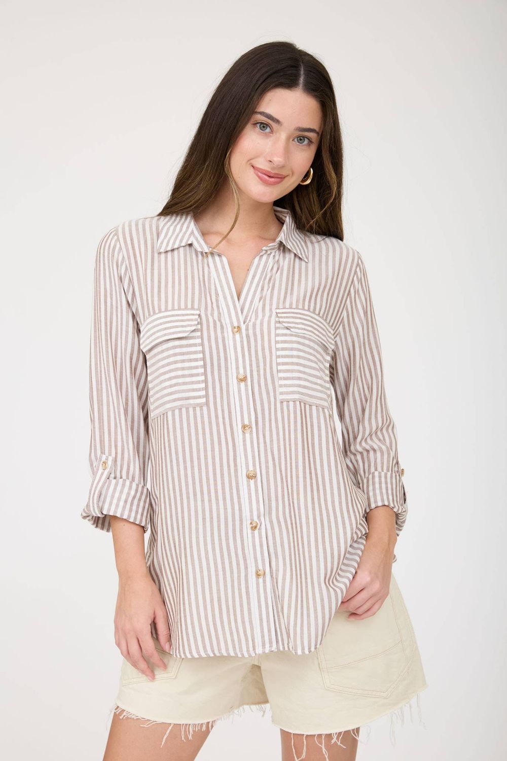 Stripe Collared Button Down Lightweight Shirt, Size: S