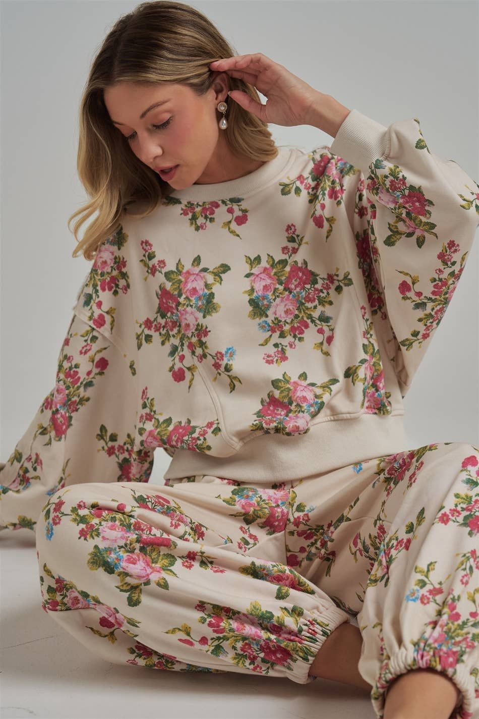 Floral Fleece Sweatshirt, Size: S