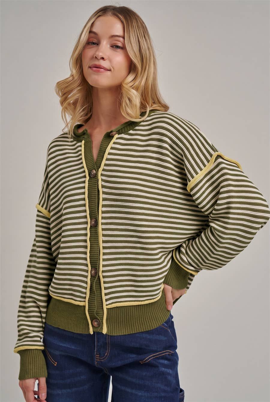 Stripe Button Down Cardigan, Size: S