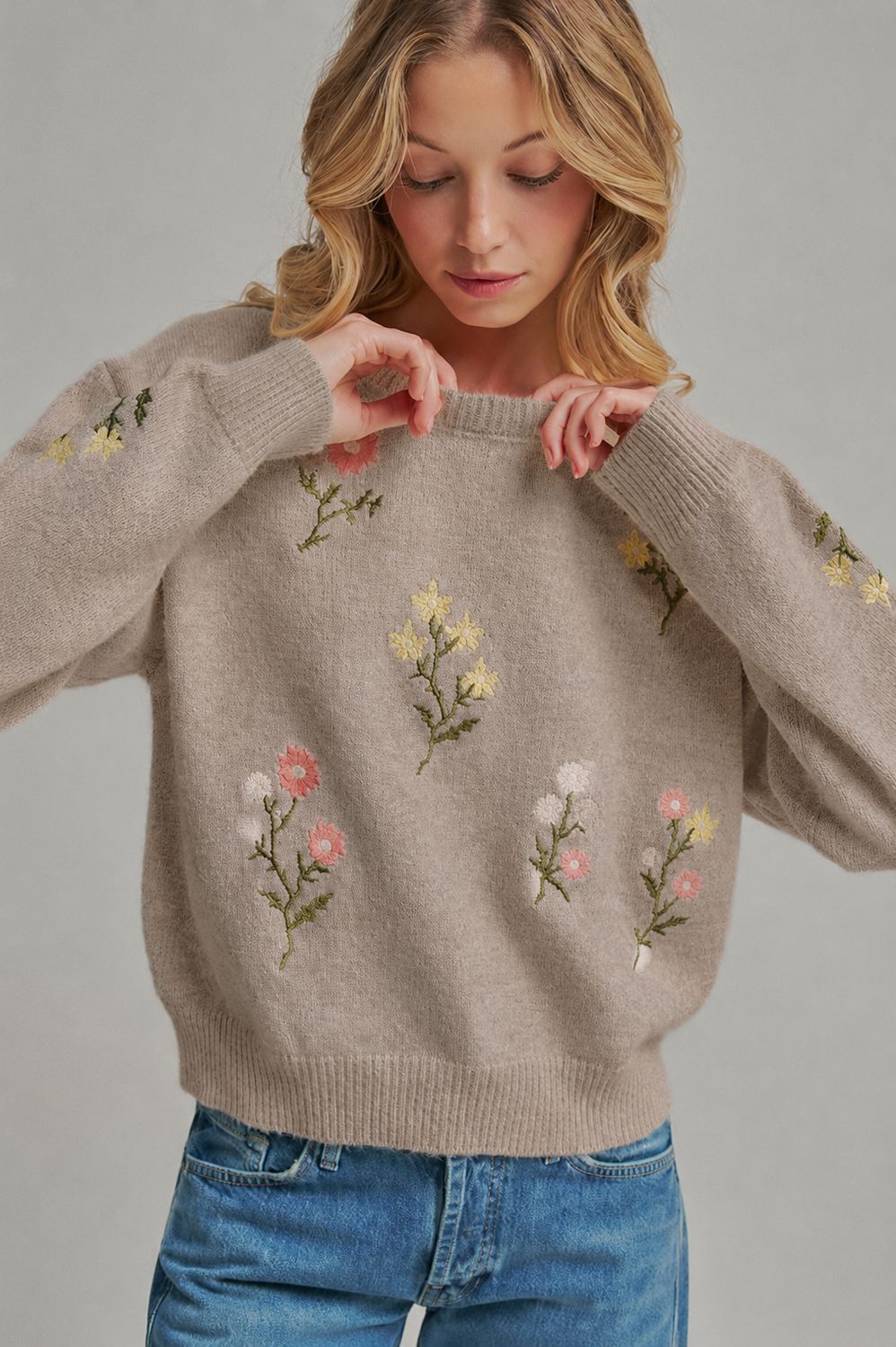 Floral Embroidered Sweater, Size: S