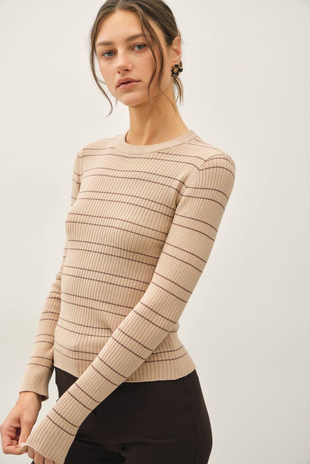Double Stripe Rib Sweater, Size: M