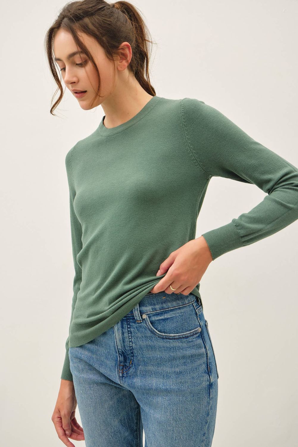 Crew Neck Soft Knit Sweater, Size: L
