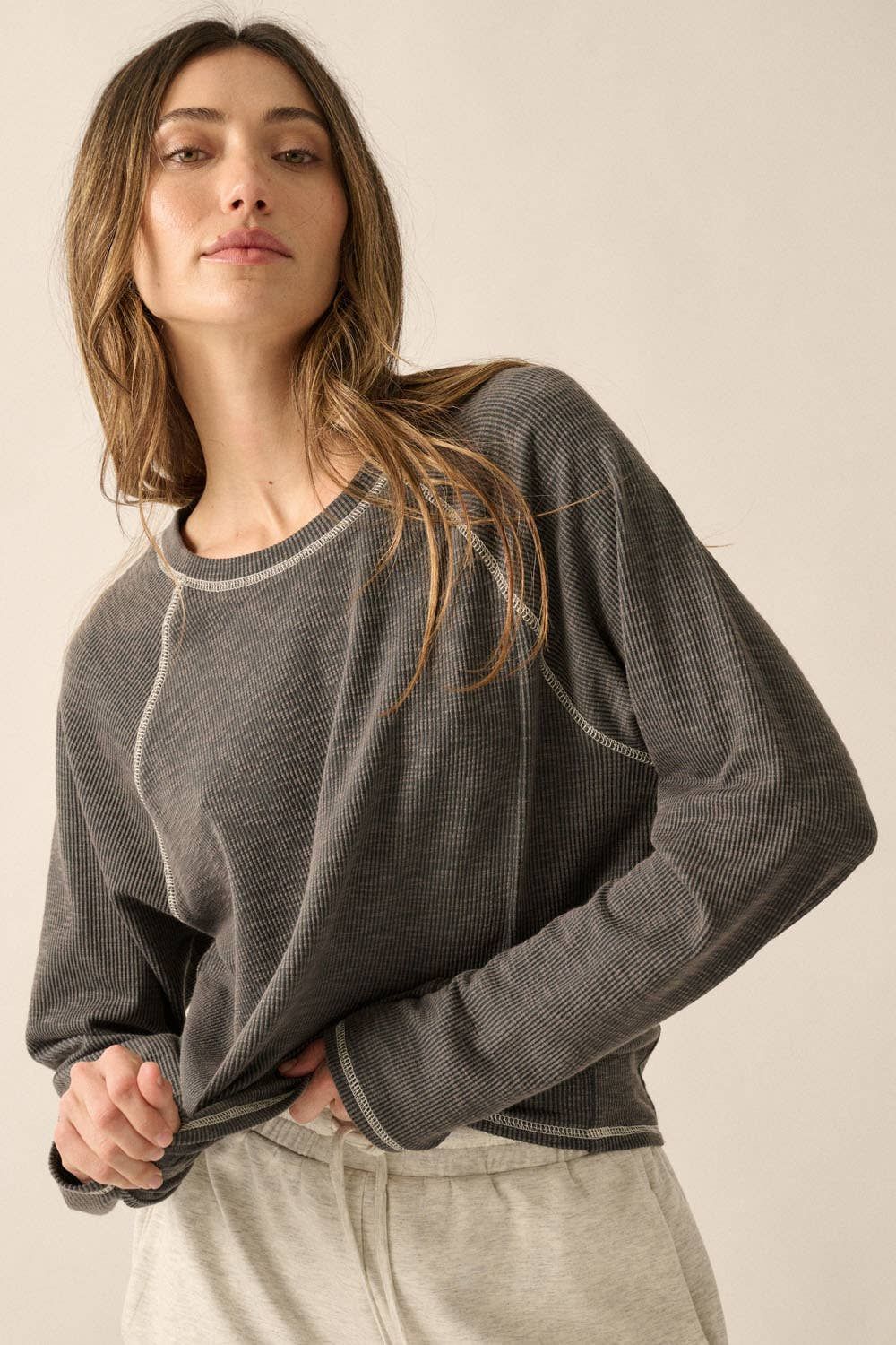 Reverse Seam Raglan Sleeve Top, Size: S