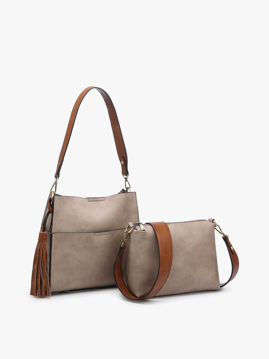 Lyla 2-in-1 Bucket Bag w/ Guitar Strap, Color: Warm Grey/Brown