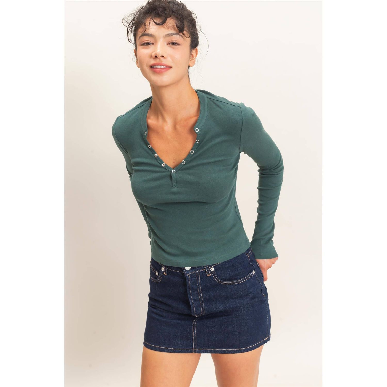 Long Sleeve Henley Top, Size: S