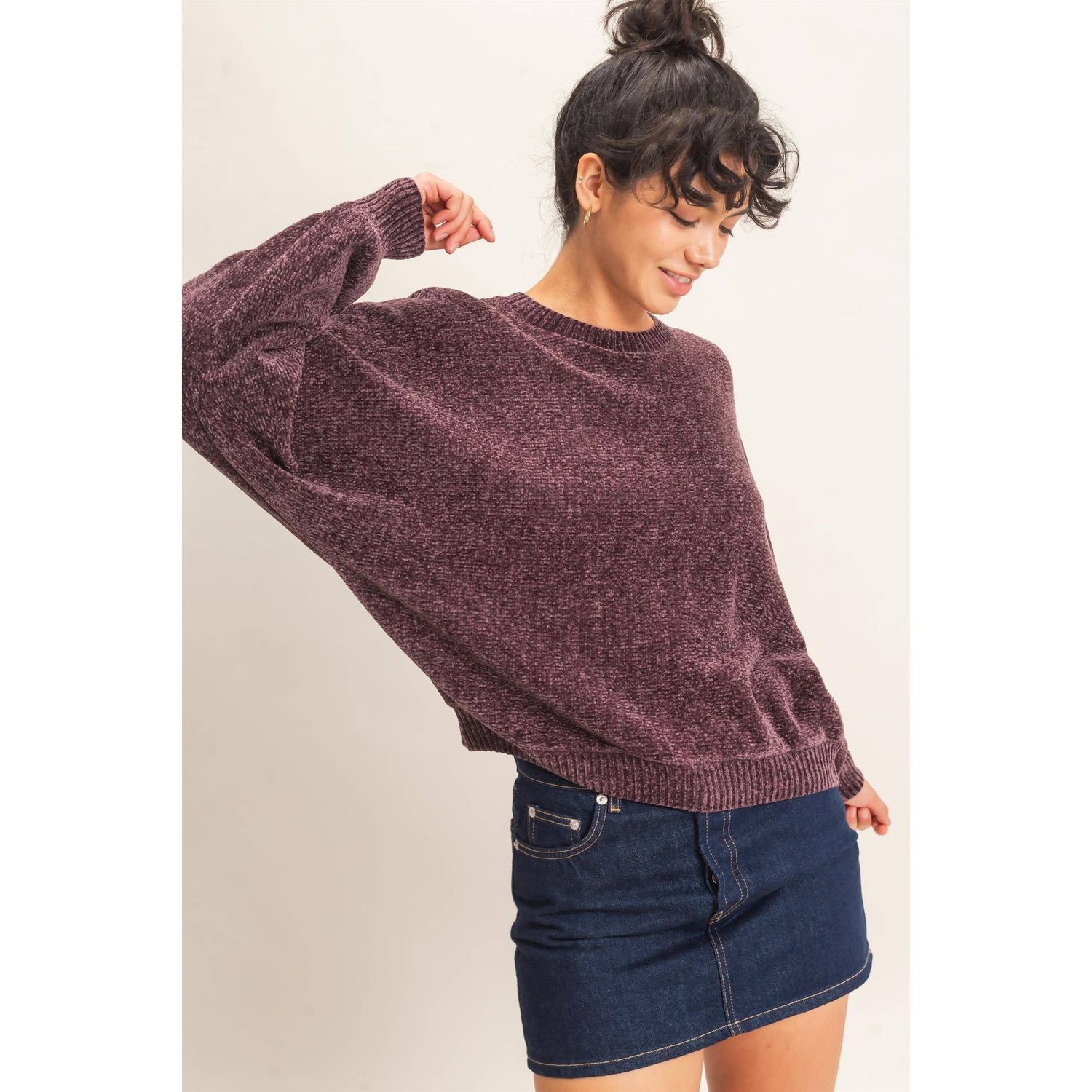 Chenille Crew Neck Sweater, Size: S