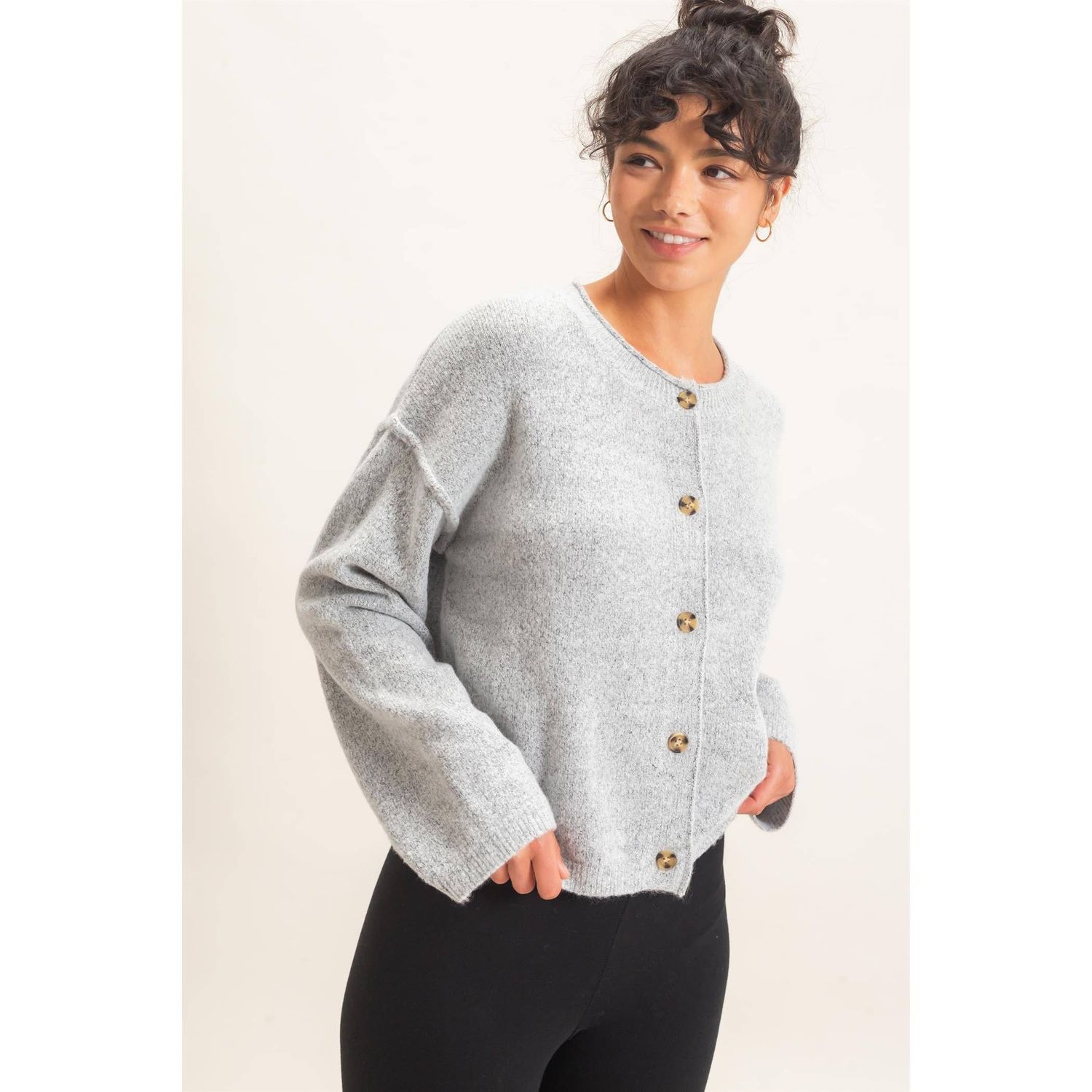 Crew Neck Loose Fit Cardigan, Size: S