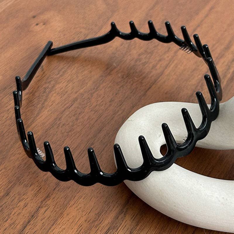 Vintage Leopard Weave Toothed Headband, Color: Black