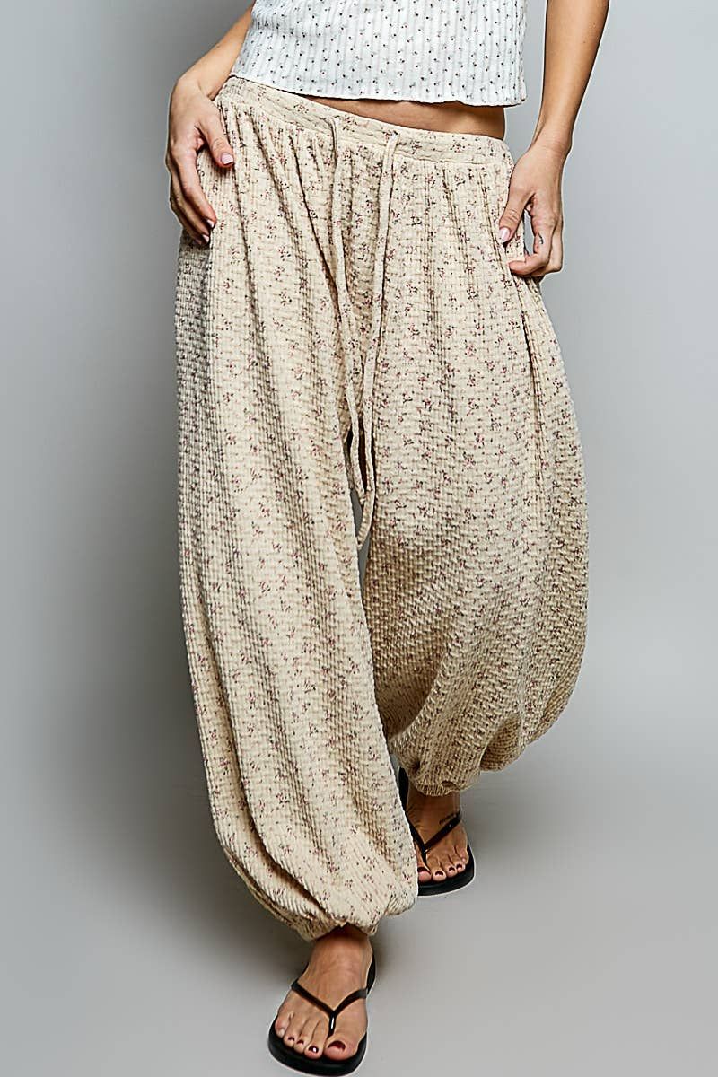 Textured Knit Elastic Waistband Balloon Jogger Pants, Size: L