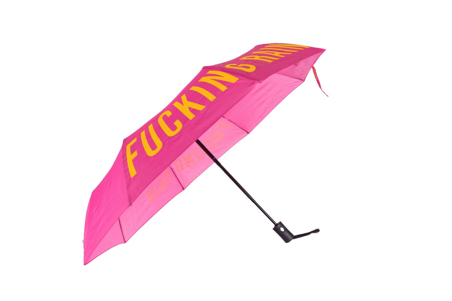 Foldable umbrella "Fucking rain" pink