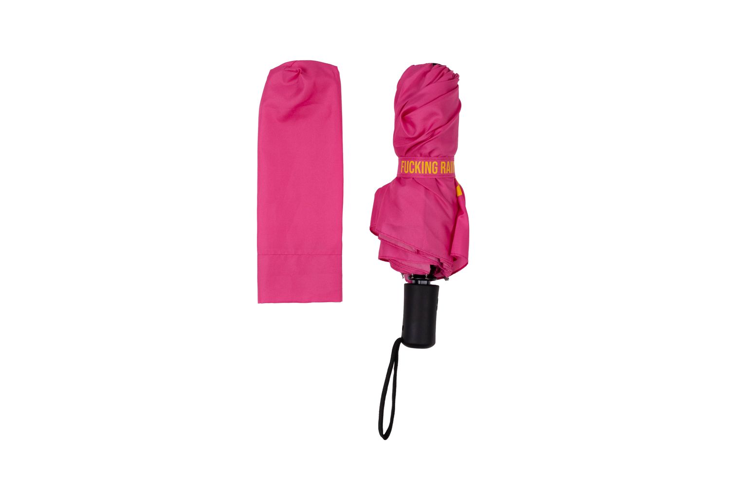 Foldable umbrella "Fucking rain" pink