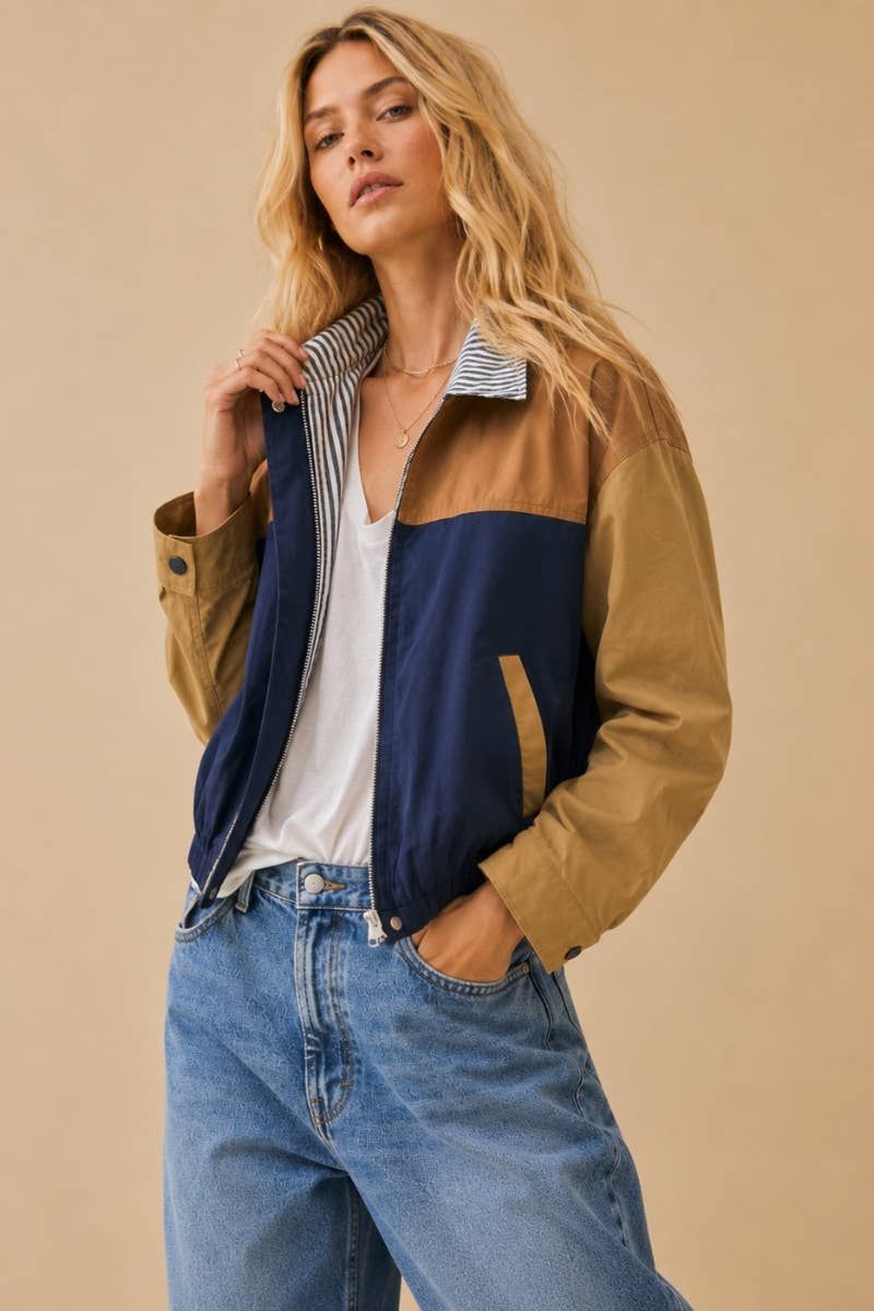 The Coastal Colorblock Bomber Jacket, Size: L