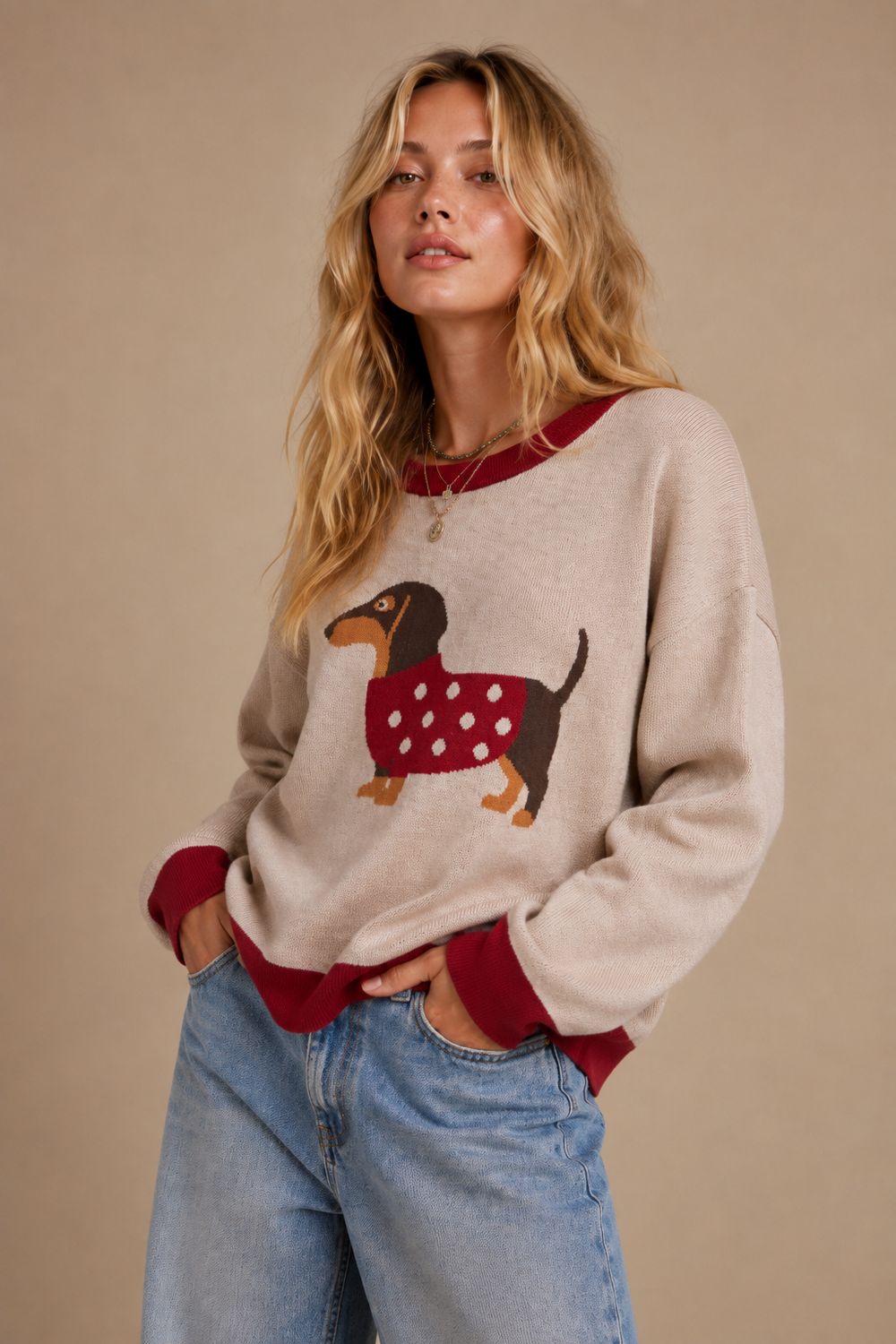 Dachshund Knit Pullover Sweater, Size: S