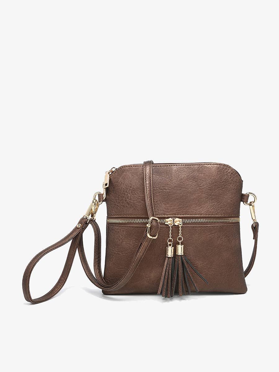 Tara Double Zip Crossbody/Wristlet Bag, Color: Cocoa Pearl