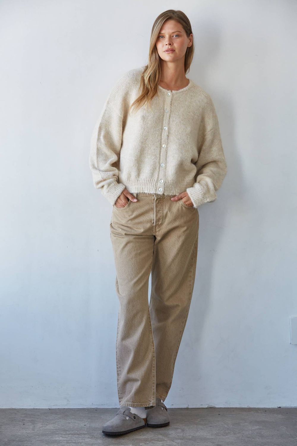 Round Neck Long Sleeve Cardigan, Size: M