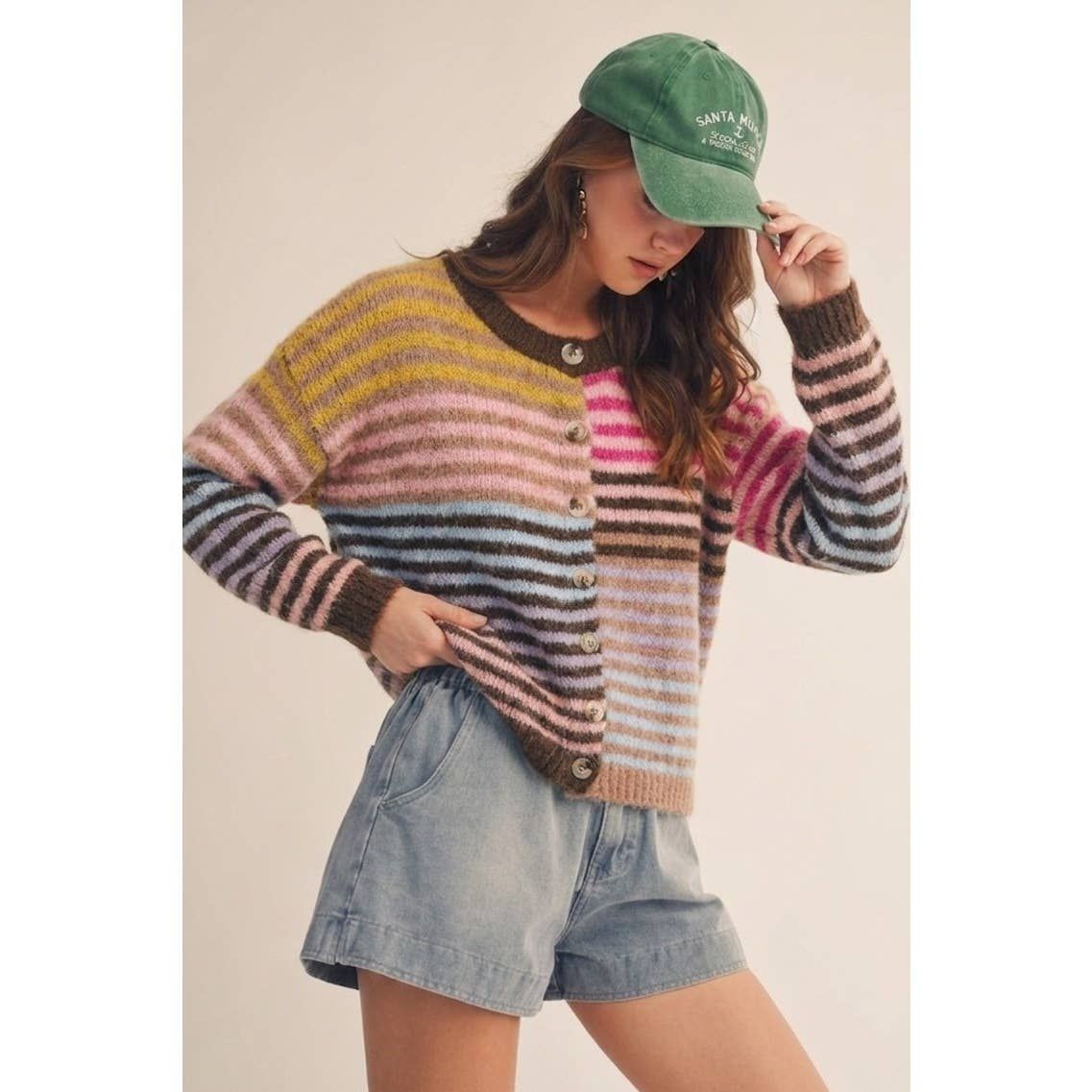 Candy Stripe Mixed Cardigan, Size: S
