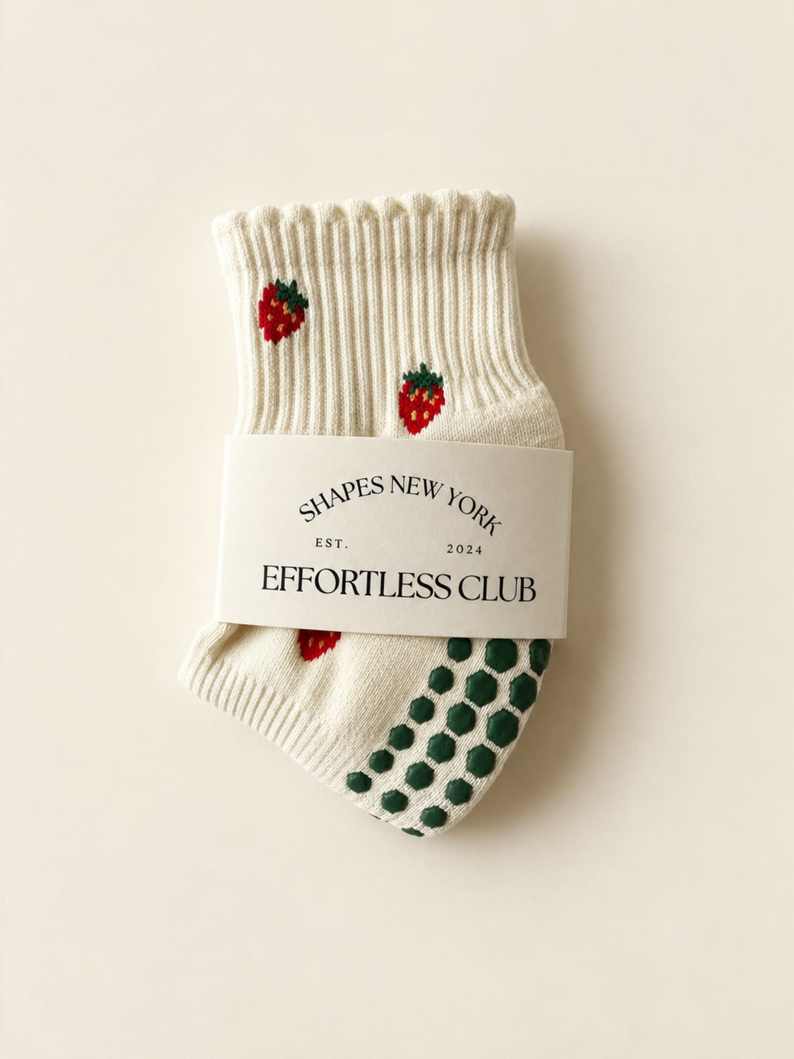 🍓 Cropped Crew Grip Sock - Strawberry