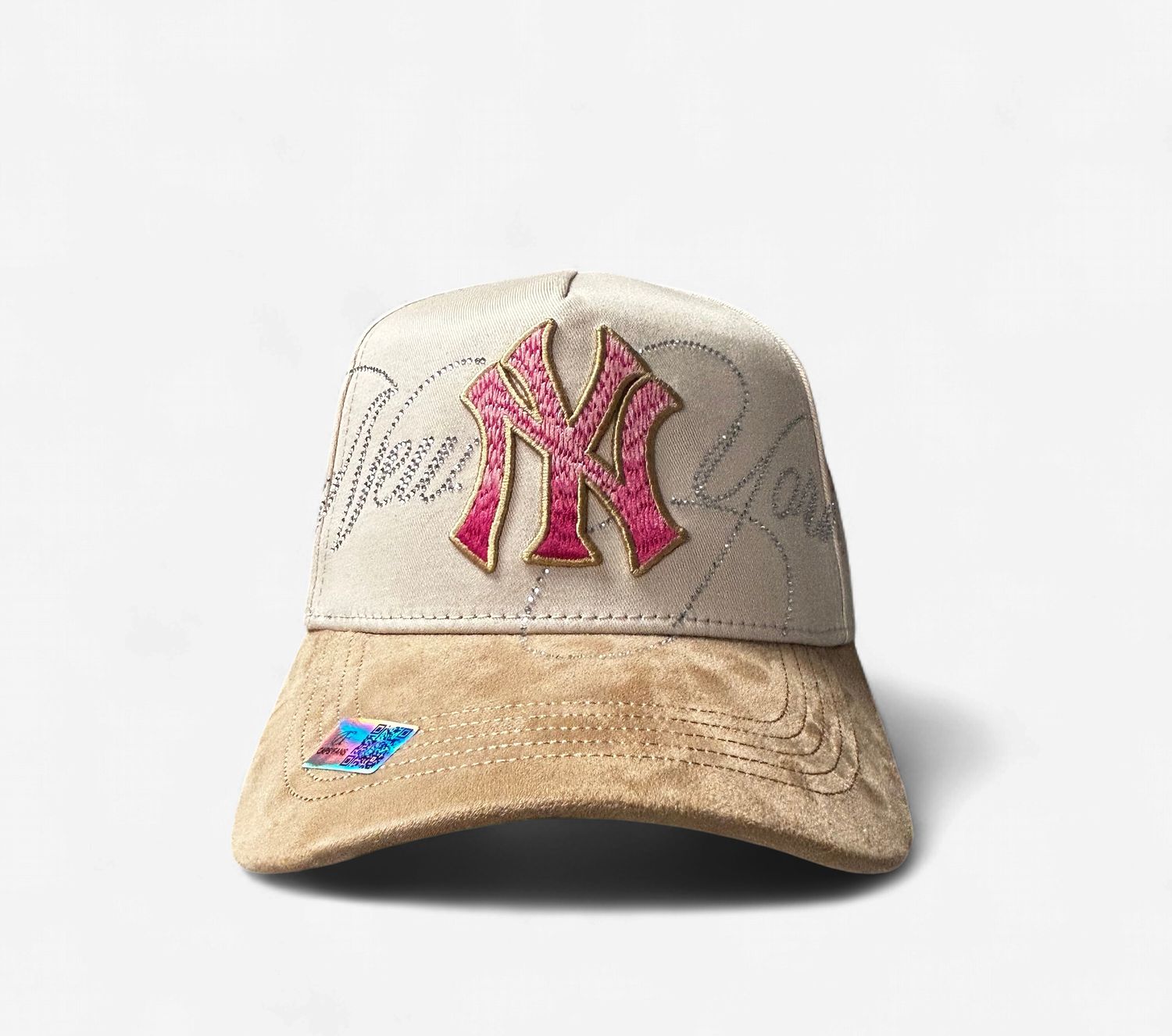 Yankees Beige &amp; Pink Suede Brim Snapback
