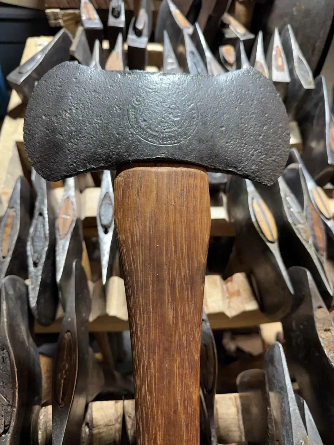 Antique Embossed Cayuga Indian Chief Double Bit Axe w/ Original Hickory Handle